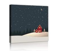 Scène de nuit enneigée Toile Art mural Hiver Noël Toile Images Œuvres d’art Impressions murales pour l’étude à domicile Salle à manger Salon Chambre à coucher Décor 80x80cm Cadre intérieur