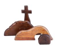 Scène de Pâques vide et décoration de croix, ensemble de plateaux de Pâques Jésus Tombeau Vierge Crèche de Pâques religieuse vide Jésus, plaque de Pâques en bois, décorations de plateau gradué pour la