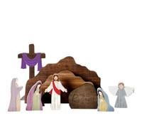 Scène de Pâques vide et décoration en forme de croix, ensemble de scène de résurrection de Pâques en bois pour affichage religieux, décoration de crèche de Jésus pour la maison, cadeau de Pâques