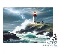 Scène de Phare en tempête - Puzzle de 1000 pièces en Carton 100% recyclé représentant Un Phare en Pleine mer déchaînée - Jeu éducatif Classique et Unique pour Adultes - 52 x 38 cm