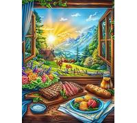 Scène de pique-nique avec des fruits et du pain près d'une fenêtre 500 Pieces Casse-tête Expert Confirmé En Carton Anti-Déchirure Rêve magique de science-fiction Très Difficile Motif Complexe Décorati