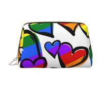 Scène de plage avec chaises en cuir - Trousse de toilette de voyage - Pochette cosmétique portable en PVC pour femme, Cœurs Gay Pride aux couleurs de l'arc-en-ciel, Taille unique