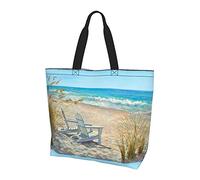 Scène de plage avec chaises Sac à provisions à bandoulière grande capacité pour dames, achats de voyage quotidiens, shopping, rangement pour sac à main