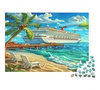 Scène de Plage de Navire de croisière 1000 Pièce Carton Robuste Puzzle Classique pour Adultes Enfants Impossible Difficile Défiant Décompression Et Décoration Murale Idée Cadeau 52x38cm/1000pcs