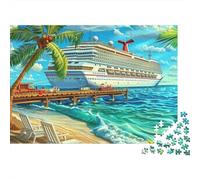 Scène de Plage de Navire de Croisière Puzzle de 1000 Pièces pour Adultes Navire de Croisière à Plage Tropicale Difficile Premium Robuste Haute Qualité Vibrant Stimulant Anti-Stress 52x38cm/1000pcs