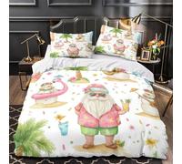 scène de plage de Santa 3D Imprimé Drap de couette Microfibre anti-decoloration illustration de vacances tropicales Housse de couette 2 taies adolescents jeunes adultes Super king（260x220cm）