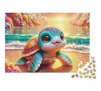 Scène de Plage de Tortue Mignonne Coffret Puzzle 1000 Pièces Papier Écologique pour Seniors, Puzzle Entraînement Cérébral, Puzzle De Voyage, Cadeau De Noël Idéal pour Grand-Parents 52x38cm/1000pcs
