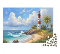 Scène de Plage du Phare 1000 Teile Umweltfreundliches Karton Puzzle Für Erwachsene Kinder AB 12 Jahren Brain Training Partyspiel Regentag Geschenk 70x50cm/1000pcs