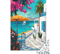 Scène de Plage méditerranéenne Puzzle 1000 Pièces Adultes intéressant Puzzles 1000 Pièces Défi Jouet Décor À La Maison 38x26cm/1000pcs