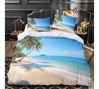 Scène de plage tropicale Housse de Couette 3D Effet Microfibre résistante Ultra Douce Escapade ensoleillée sur une île Parure de Lit Fermeture Éclair Confortable Léger for Garçon Single（135x200cm）
