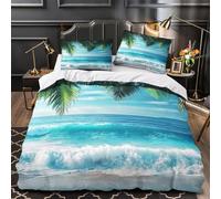 Scène de plage tropicale Parure de Lit Imprimé en 3D Super Douce Confortable Escapade de luxe sur une île Housse de Couette Microfibre Fermeture Éclair Respirante for Fille Double（200x200cm）