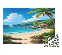 Scène de Plage Tropicale Puzzle 1000 Pièces pour Adultes Et Enfants Plage Tropicale avec Eau Claire Jeu Éducatif Jouets Défi Activité Relaxante Cadeaux De Voyage 52x38cm/1000pcs