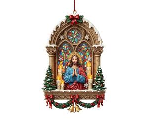 Scène de prière de la Famille Jésus Pendant, Ornement de Noël en Acrylique, 8 x 5 x 0,3 cm, décoration de scène de prière, Pendentif Festif de Vacances, pour Les Amis de la Famille des Arbres