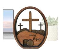 Scène de résurrection de Pâques - Ensemble en bois fait à la main, présentoir de figurines saintes pour Pâques, panneau de table religieux, matériau de forêt sacrée avec finition rustique, pièce d'art