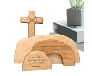 Scène De Résurrection De Pâques - Tombe Vide Fait À La Main, Scène De Pâques, Kit Plateau De Tombe En Bois | Décoration Du Signe De La Nativité De Jésus Fait À La Main, Centre de Table Chrétienne