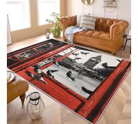 ScèNe de Rue Britannique Vintage Tapis Décoratif Moderne à Poils Courts, Doux et Moelleux, Dessous Antidérapant, Lavable en Machine RéTro Tapis de Salon, Chambre et Entrée 120x170 cm