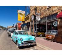 Scène de Rue Historique américaine Route 66 avec Voitures Classiques, boutiques de Souvenirs, arrière-Plan de Photographie de fête de l'ouest de l'Arizona 210cmx150cm