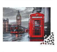 Scène de Rue londonienne Cadeau Unique Décoration Intérieure Style Bus Rouge Vintage Jeu Éducatif Challenge Toy Adultes & Enfants des 14 Ans 38x26cm/1000pcs