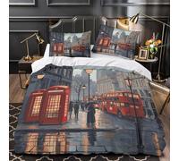 Scène de rue londonienne Parure de Lit Microfibre 3D Imprimée Ultra Douce Confortable Photographie urbaine vintage Housse de Couette Fermeture Éclair Résistante Respirante for Fille King（220x240cm）