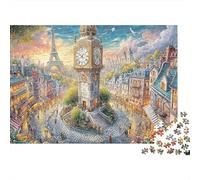 Scène de Rue Parisienne Tour de lHorloge Puzzle 1000 Pièces Papier Puzzle pour Adultes Architecture Urbaine Cadeau en Famille 70x50cm/1000pcs