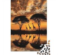 Scène de Safari au Coucher du Soleil Cadeau Unique Décoration Intérieure Photographie animalière Africaine Jeu ÉduChatif Challenge Toy Adultes & Enfants des 14 Ans 52x38cm/1000pcs