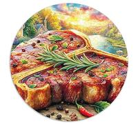 Scène de Steak 1000 Pièces Puzzle Circulaire Puzzles Classiques Puzzle Rond Créatif Difficile Impossiblepour Adultes Cadeaux 1000pcs (67.5x67.5cm)