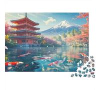 Scène de Temple Japonais 1000 pièces Puzzle pour Adultes Scène de Jardin de pagode Mont Fuji étang à Koi Premium Robuste Haute qualité Vibrant Stimulant Difficile Cadeau 70x50cm/1000pcs