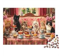 Scène de thé de Chat Puzzle 1000 Pièces avec Clic Parfait, Puzzles pour Adultes Concentration Training Puzzle pour La Décoration Murale Et Les Cadeaux, Secret Santa Original 38x26cm/1000pcs