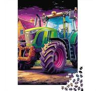 Scène de Tracteur Rural 1000 PC Carton DIY Style Dessin animé Dynamique Puzzle Adultes/Adolescents, Activité Familiale Défiante, Soulagement Stress, Couleurs Vives & Décor Mural 70x50cm/1000pcs