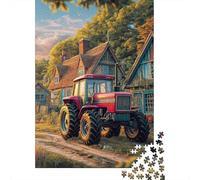 Scène de Tracteur Rural 1000 Pièces Premium Carton Peinture de Campagne Vintage Puzzle Adultes, Jeu Éducatif Défiant, Soulagement Stress Loisirs, Cadeau & Décor Mural Famille/Bureau 38x26cm/1000pcs