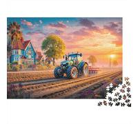 Scène de Tracteur Rural 1000 Pièces Premium Carton Style Paysage Ferme Vintage Puzzle Adultes, Jeu Éducatif Défiant, Soulagement Stress Loisirs, Cadeau & Décor Mural Famille/Bureau 38x26cm/1000pcs