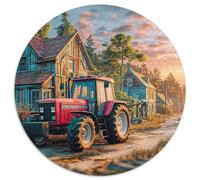 Scène de Tracteur Rural 1000 Pièces Puzzle Circulaire Art de véhicules agricoles Vintage Classique Rond Créatif Difficile Adulte Cadeaux 1000pcs (67.5x67.5cm)