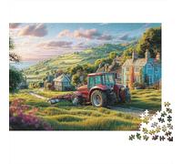 Scène de Tracteur Rural, Coffret Puzzle en Papier, Illustration de Campagne vibrante, Petit Cadeau Amusant en Famille, 38x26cm/1000 pièces
