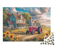 Scène de Tracteur Rural Paysage de Ferme Vintage 1 000 pièces Puzzle en Carton pour Adultes Solide Cadeau Réduction du Stress Pleine Conscience Détox numérique 70x50cm/1000pcs