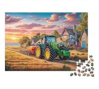 Scène de Tracteur Rural Puzzle 1000 Pièces Carton Recyclé 70x50cm, Adultes Adolescents 12+, Super Difficile, Casse-Tête Cérébral Peinture Campagne Vintage