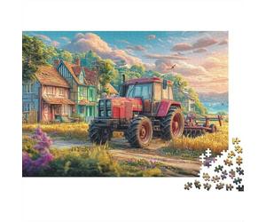 Scène de Tracteur Rural Puzzle 1000 Pièces Cartonné 70x50cm, Enfants Adolescents 12+, Activités Après École, Loisirs Intérieurs Maison, Illustration Ferme Vintage