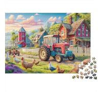 Scène de Tracteur Rural Puzzle De 1000 Pièces Style Village de Ferme coloré Carton Recyclé, Puzzle De Défi pour Adultes 52x38cm/1000pcs