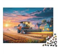 Scène de Tracteur Rural Puzzle pour Adultes 1000 Pièces Éducatif, Scène de Coucher de Soleil Rurale Défiant, Cadeau Et Décoration Maison 52x38cm/1000pcs