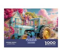 Scène de Tracteur Vintage Papier De Qualité Colorful Village Art Style Design Imbriqué, Loisir Idéal pour La Détente, La Réduction du Stress Et Le Divertissement chez Soi 52x38cm/1000pcs