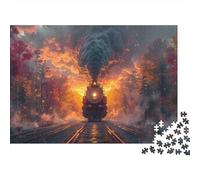 Scène de Train à Vapeur en feu - Puzzle de 1000 pièces représentant Un Train Steampunk coloré et Flamboyant - Activité ludique et stimulante pour Adultes et Enfants - 70 x 50 cm