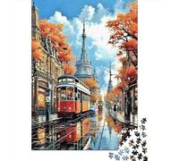 Scène de Tramway de la Ville d'automne Carton Épais Puzzle Amants De Famille Puzzle De Soulagement du Stress Idée Cadeau pour Puzzle pour Enfants Débutants 52x38cm/1000pcs