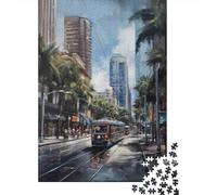 Scène de Tramway de Rue de la Ville 1000 Pièce S Papier Écologique Puzzle Premium pour Adultes Décompression du Jeu Éducatif Décoration Murale Cadeaux Le 38x26cm/1000pcs