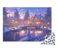 Scène de Village en Hiver Puzzle Classique Chalet d'hiver Douillet 1000 Éléments Carton Recyclé pour Adolescents Anti-Stress Facile À Assembler Cadeau De Noël Emballage Élégant 38x26cm/1000pcs