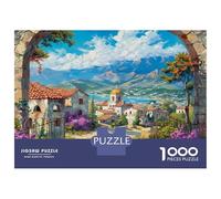 Scène de Village méditerranéen 1000 Pièces Coffret Puzzle Puzzle Premium Carton Solide - Ultra Dur Couples, Top Noté, Cadeau Noël Parfait pour Tout Le Monde 52x38cm/1000pcs
