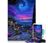 Scène de Village Nocturne avec Ciel tourbillonnant Puzzle de 1000 pièces pour Adolescents Jeu de réflexion Jouet à Partager Découpe Nette (50x75cm)