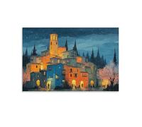 Scène de Village Nocturne- Puzzle 1000 éléments - Art Déco, Voyages, Paysage, Divertissement Créatif, Jeu, Puzzle Classiques pour Les Adultes et pour Les Enfants 12+ 38x52cm