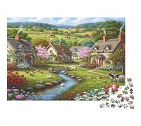 Scène de Village Rural Puzzle 1000 Pièces Papier recyclé pour Adultes Puzzle pour Adultes Jeu Difficile et Stimulant Activité Amusante pour la Maison Excellente idée Cadeau 38x26cm/1000pcs