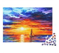 Scène de voilier au Coucher du Soleil - Puzzle de 1000 pièces en Carton 100% recyclé Un voilier dans Un Coucher de Soleil Flamboyant - 52 x 38 cm - Un défi Stimulant pour Adultes et Enfants