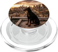 Scène de Vue sur Le Toit du Coucher du Soleil sur Les toits de la Ville de Doberman PopSockets PopGrip pour MagSafe