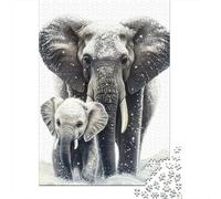 Scène d'éléphant dans la Neige Puzzle 1000 Pièces Adultes Et Enfants À Partir De 14 Ans De Qualité Supérieure Jeu D'Intelligence 52x38cm/1000pcs